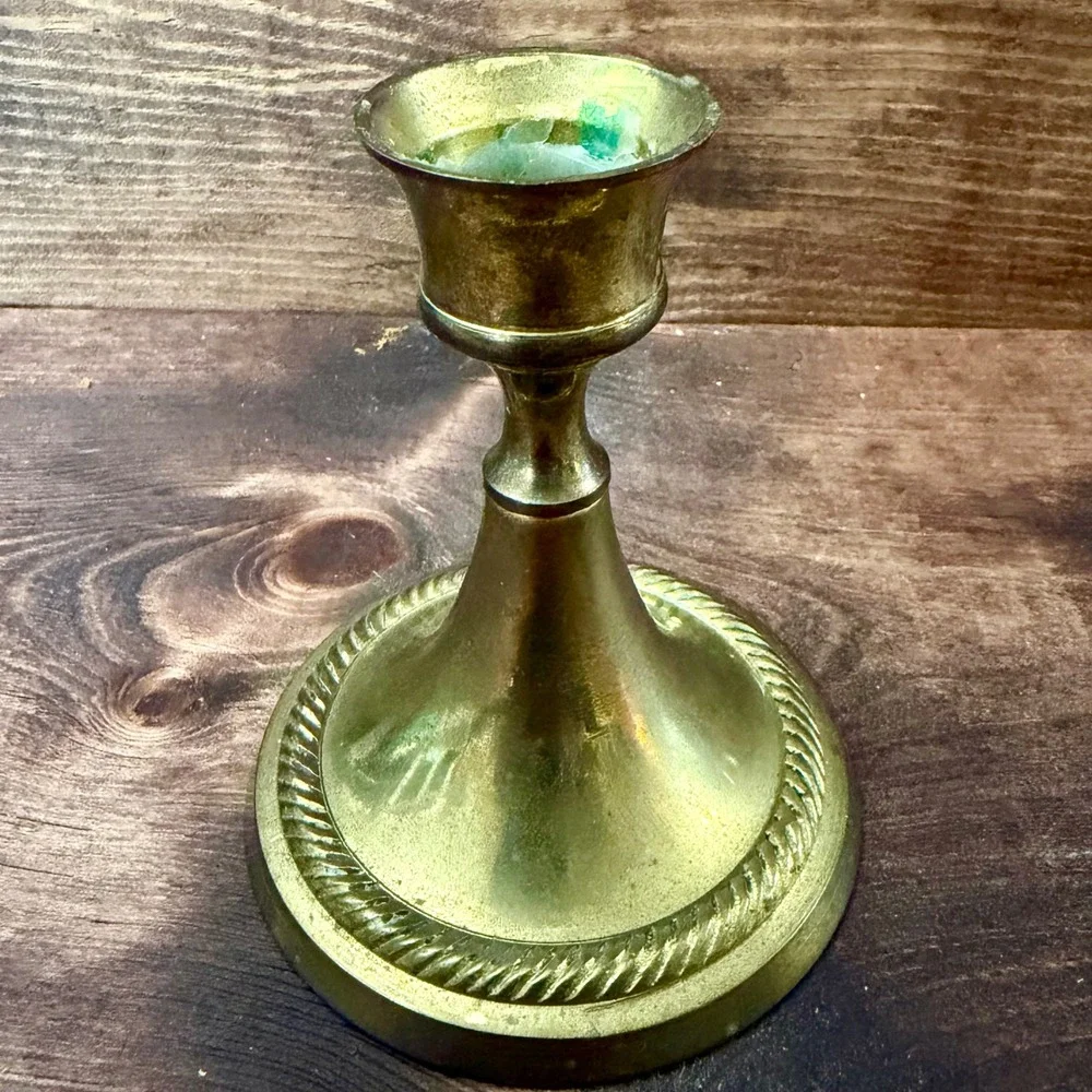 Vintage Solid Brass Taper Candlestick Holder Rope Twist Base READ